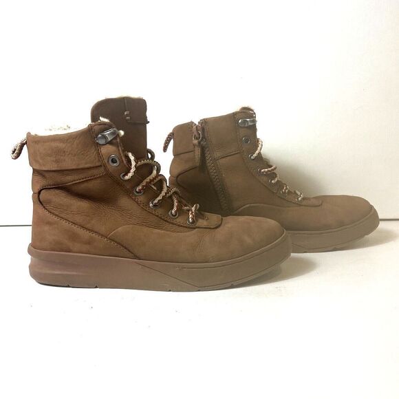 Zara Brown Leather Ankle Boot Lace/Zip Up Big Kids Sz EU 34/35 US 3.5/4 Faux Fur - Picture 2 of 11